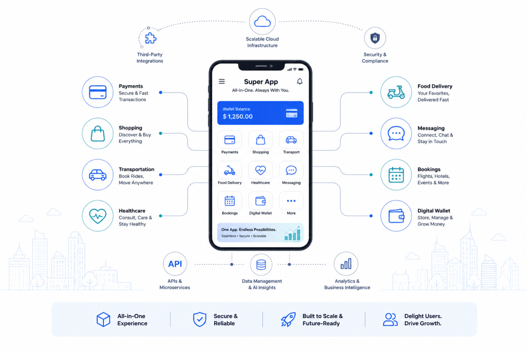 One platform. Multiple services. Endless possibilities with Super App Development.